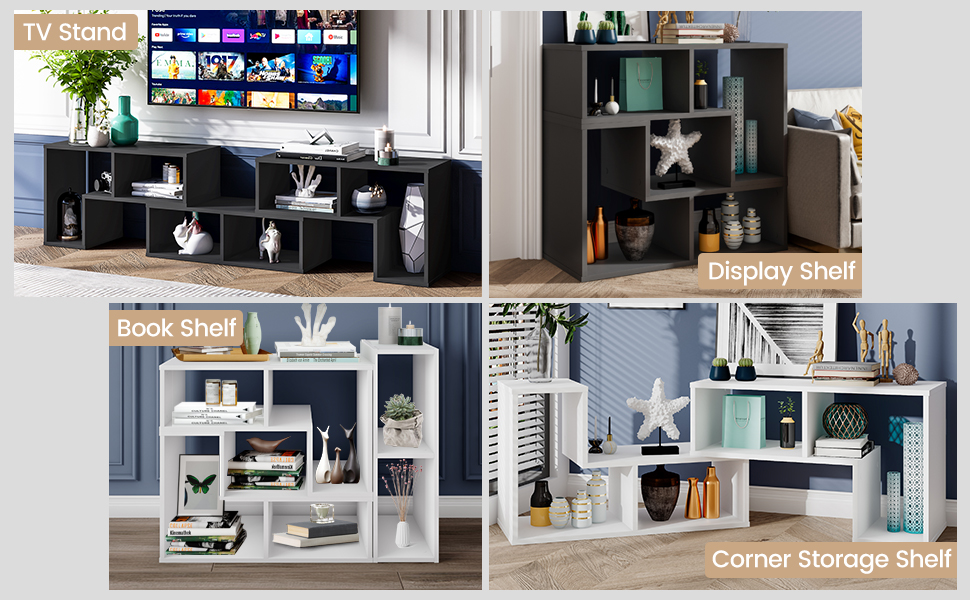 3 Pieces Console TV Stand for TVs up to 65 Inch with Shelves